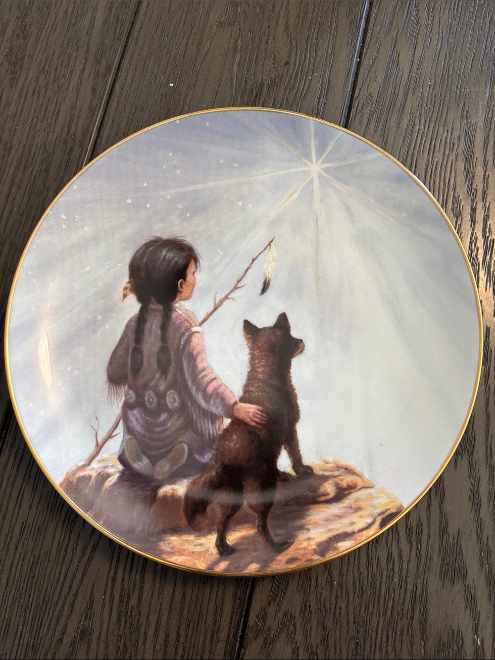 Decorative Wall Plate - Girl and Wolf in Soft Neutrals